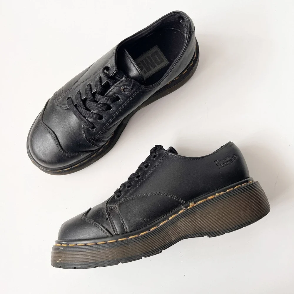 Vintage Dr. Martens Platform Oxfords Brown Leather Chunky Mary Jane Boots Size 9